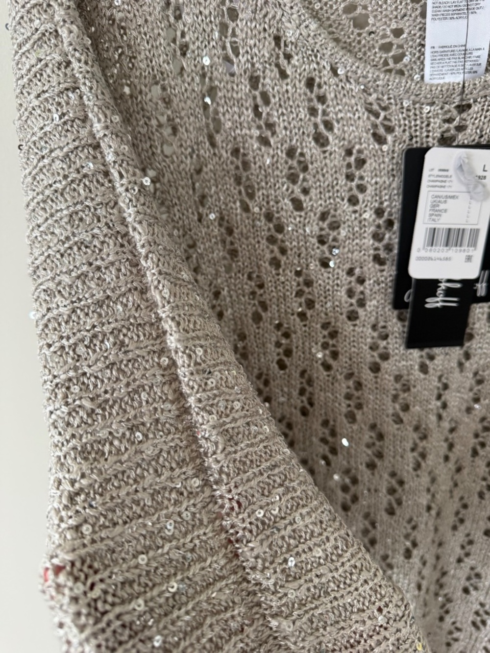 NWT Joseph Ribkoff 251928 Champagne Sequin Open Knit Sweater L - Picture 8 of 10